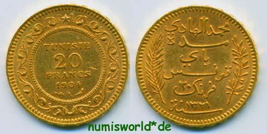 Foto Tunesien 20 Francs 1904