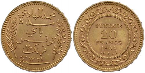 Foto Tunesien 20 Francs Gold 1321 Ah