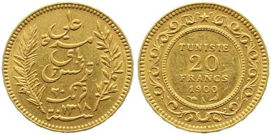 Foto Tunesien 20 Francs Gold 1900