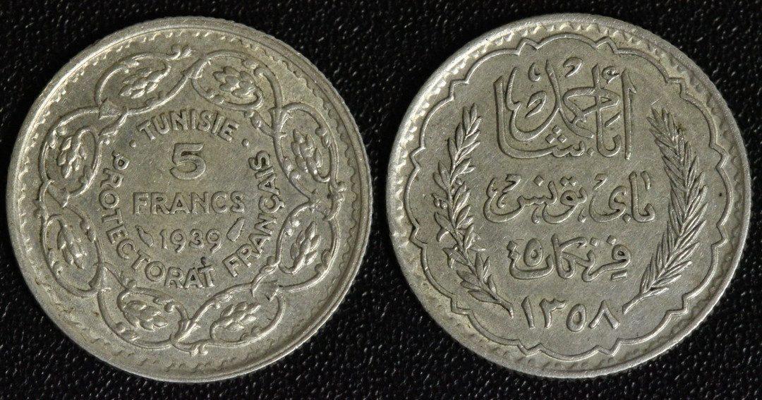 Foto Tunesien 5 Francs 1939