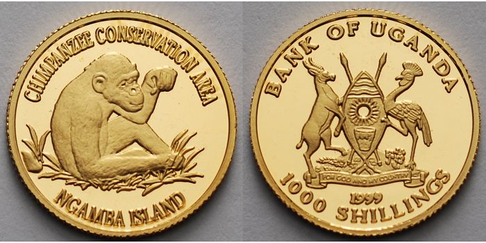 Foto Uganda 1000 Shillings 1,24g fein 13,92 mm Ø 1999
