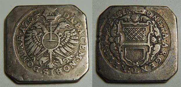 Foto Ulm / Guldenklippe 1 Gulden auf klippenförmigem Schrötling 1704