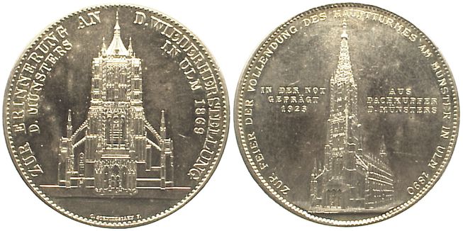 Foto Ulm-Stadt Versilberte Bronzemedaille 1923