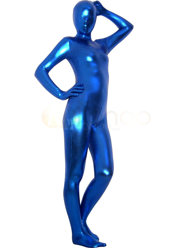 Foto Unisex Azul metalizado brillante traje Zentai
