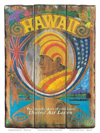 Foto United Air Lines: Hawaii - Wood Panel Sign, c.1960s - Laminas