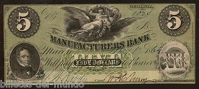 Foto United States Georgia Confederate Money Manufacturers Bank 5 Dollars 1864 Abnc