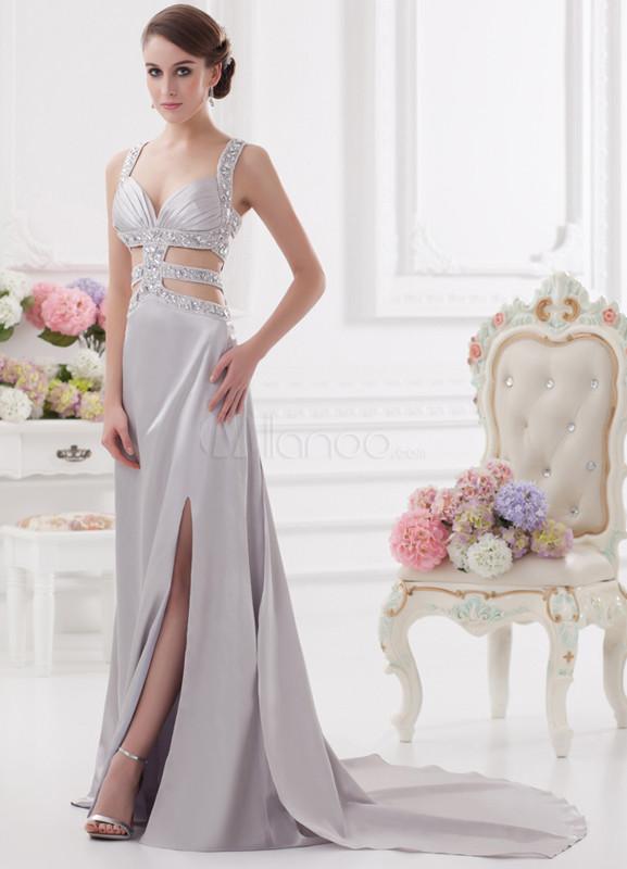 Foto Vaina Rhinestone plata correas cuello vestido de fiesta de la moda
