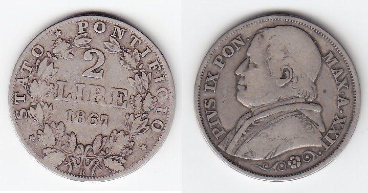 Foto Vatikan 2 Lire Silber 1867