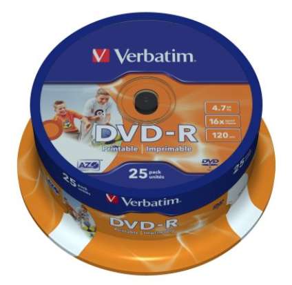 Foto Verbatim DVD-R 16x 4.7GB Printable Tarrina 25 unds