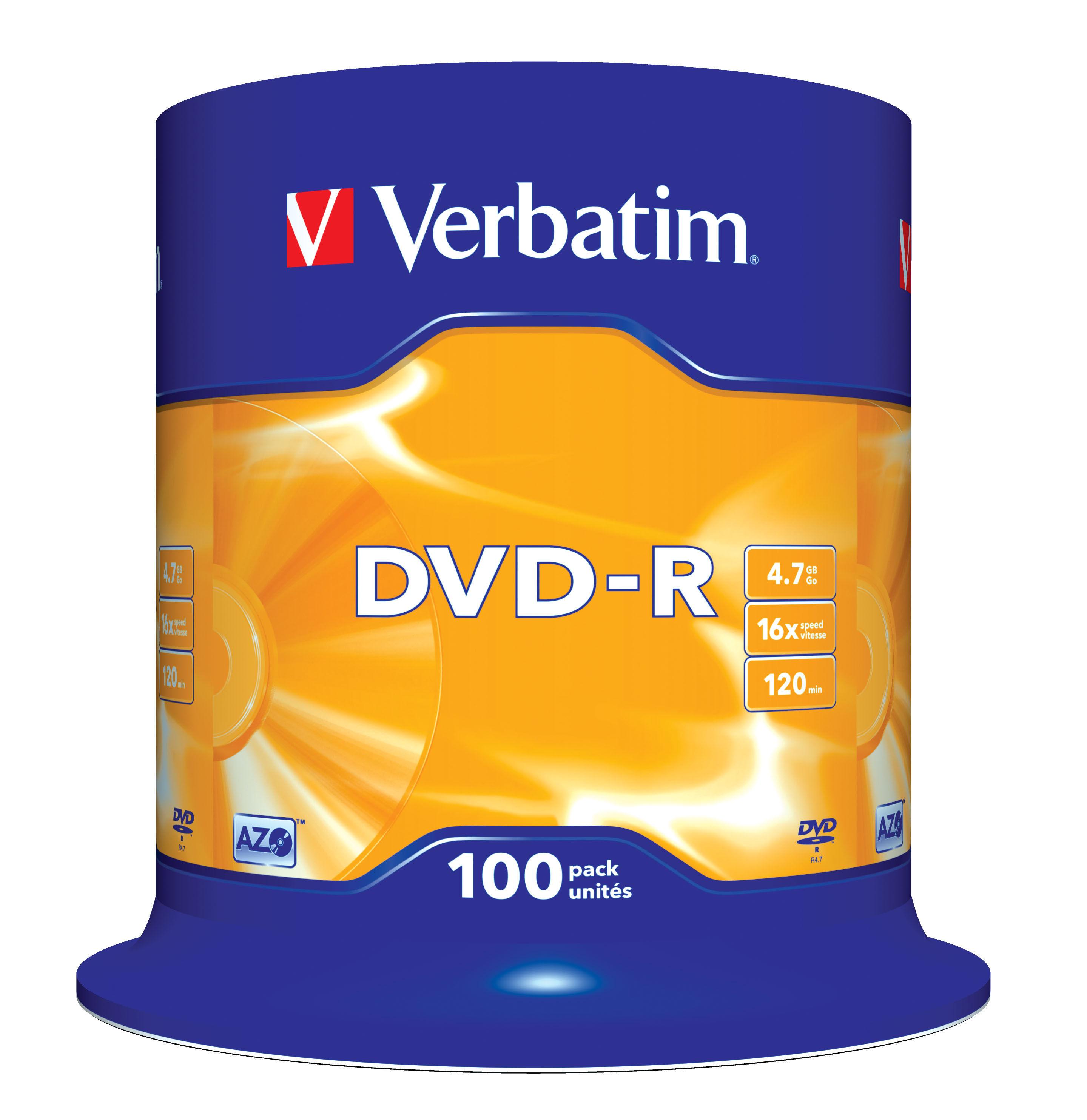 Foto Verbatim dvd-r 4.7gb 16x branded 100pk spindle