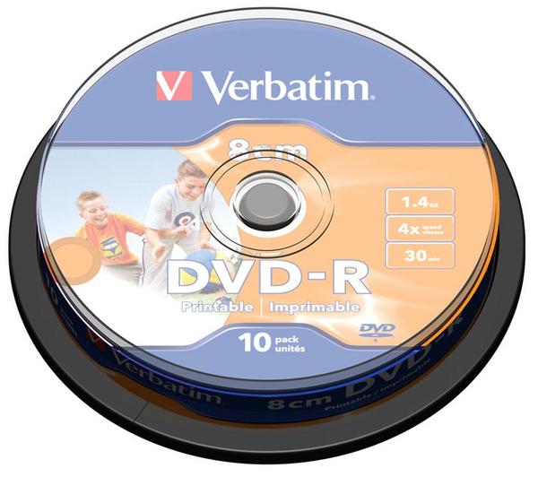 Foto Verbatim eje de 10 x dvd-r (8cm) 1,46 go 4x - superficie imprimible sc