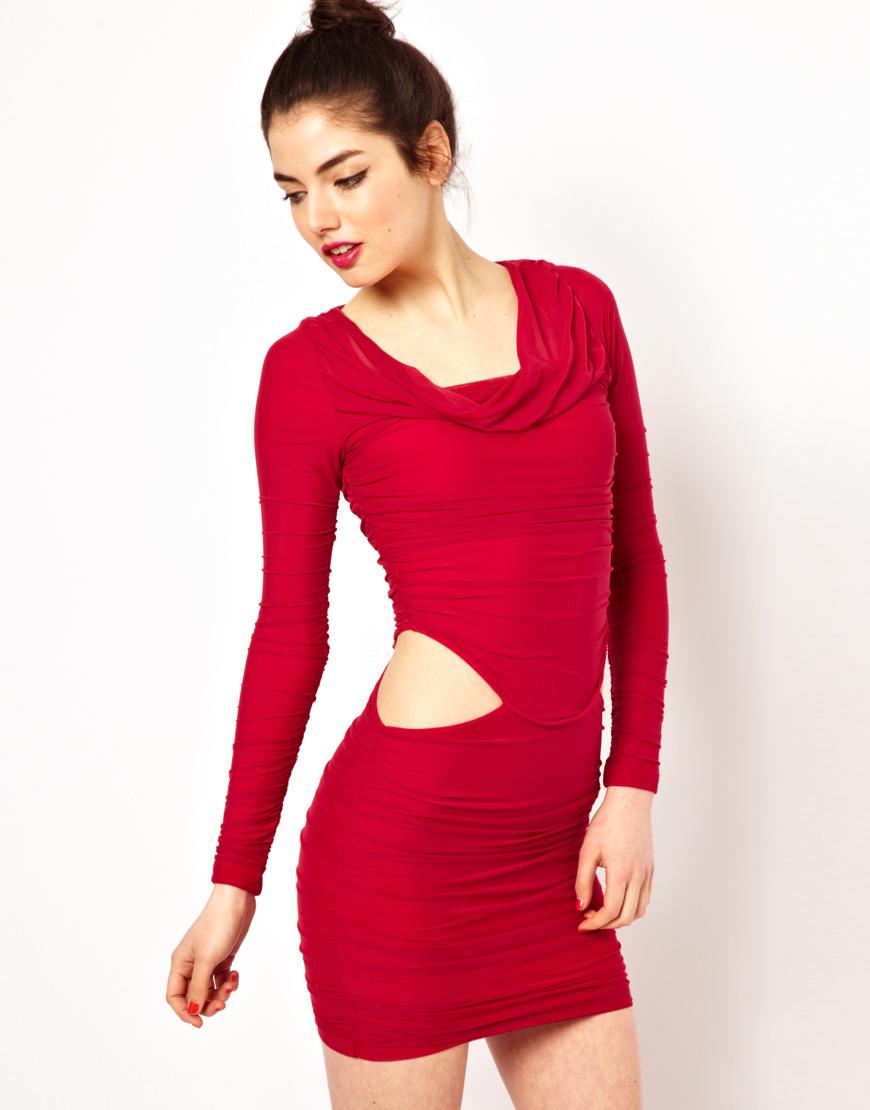 Foto Vestido ajustado y fruncido con abertura en la cintura de Boulee Rojo