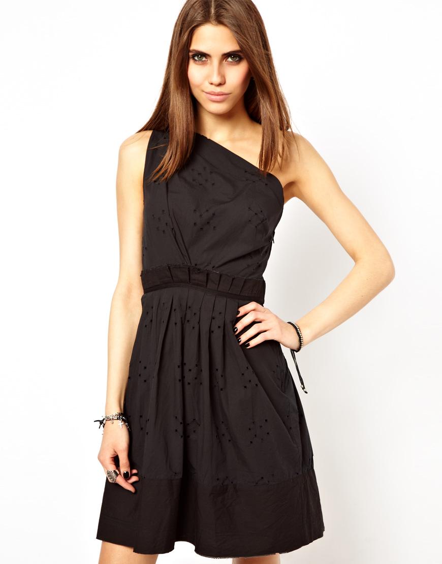 Foto Vestido asimétrico de algodón de Religion Negro