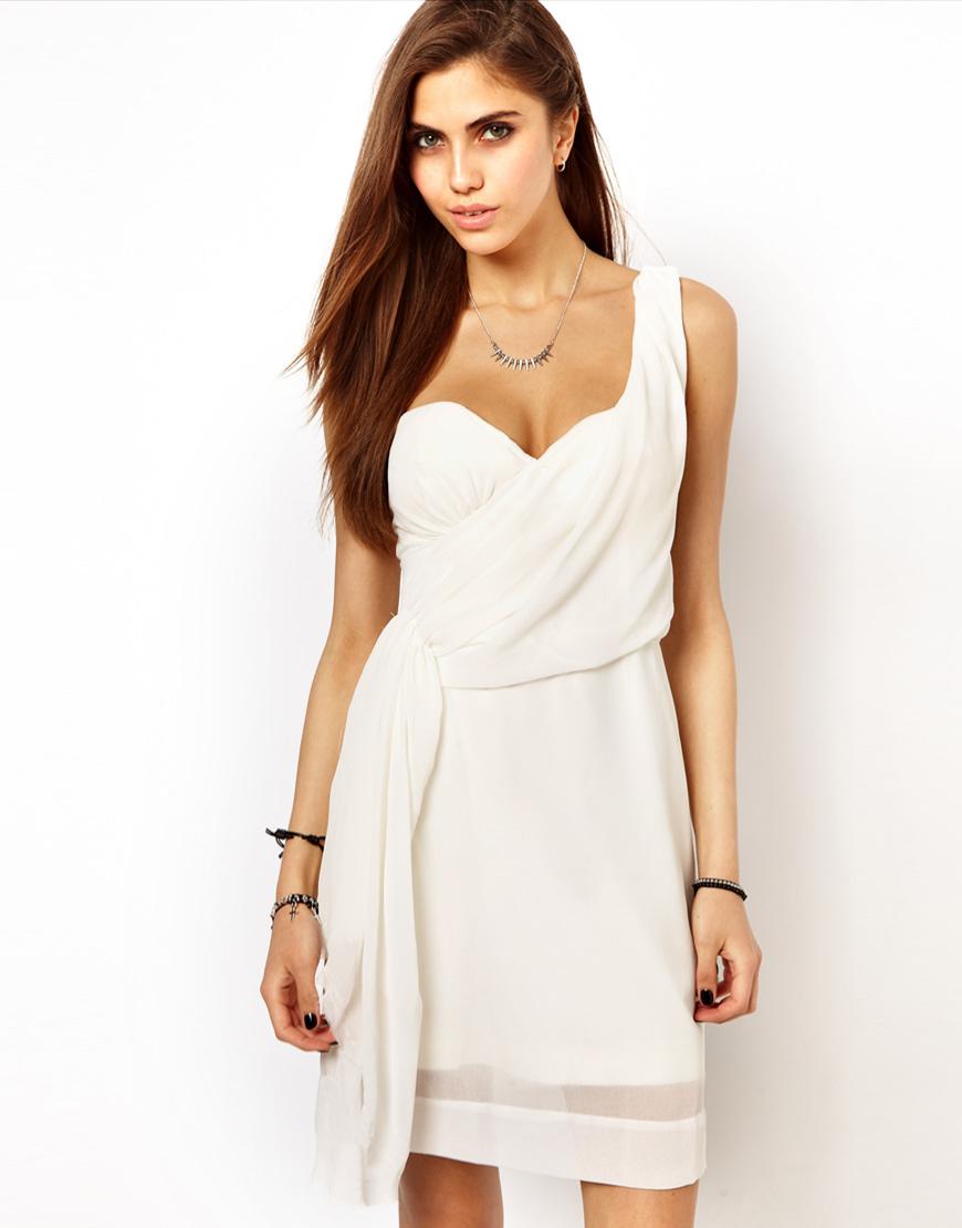 Foto Vestido asimétrico drapeado de Religion Blanco nieve