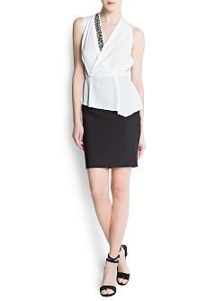 Foto Vestido Combi Peplum Cristales offwhite MANGO