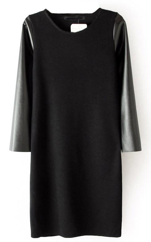 Foto Vestido combinado manga polipiel-Negro