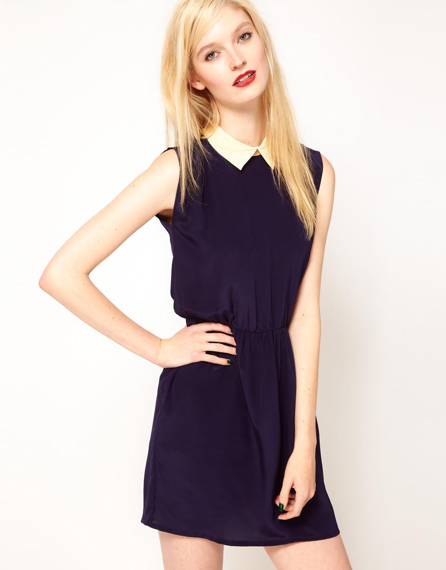 Foto Vestido con cuello en contraste y espalda abierta de Sessun Azul noche