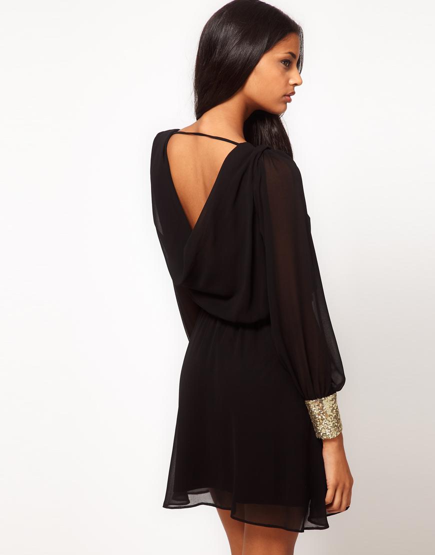 Foto Vestido con espalda desbocada y adorno en los puños de ASOS Negro/...