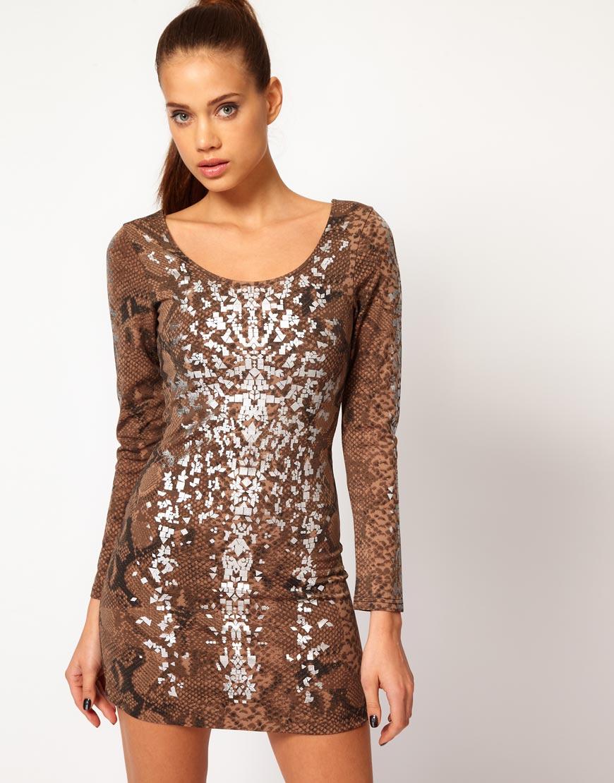Foto Vestido con estampado de serpiente metalizado 