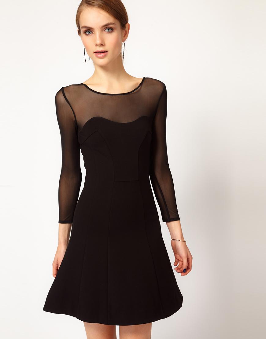 Foto Vestido con mangas de malla y cintura baja de French Connection Negro