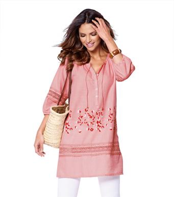 Foto Vestido corto mujer manga 3/4 estampado puntilla