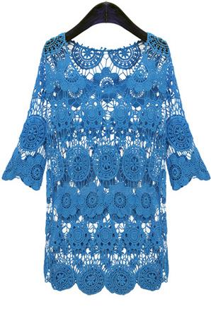 Foto Vestido crochet manga media-Azul