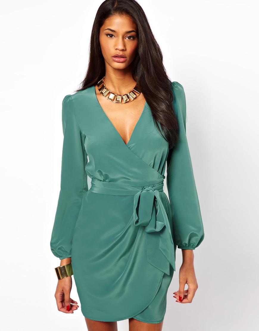 Foto Vestido cruzado con falda estilo tulipán de ASOS Verde