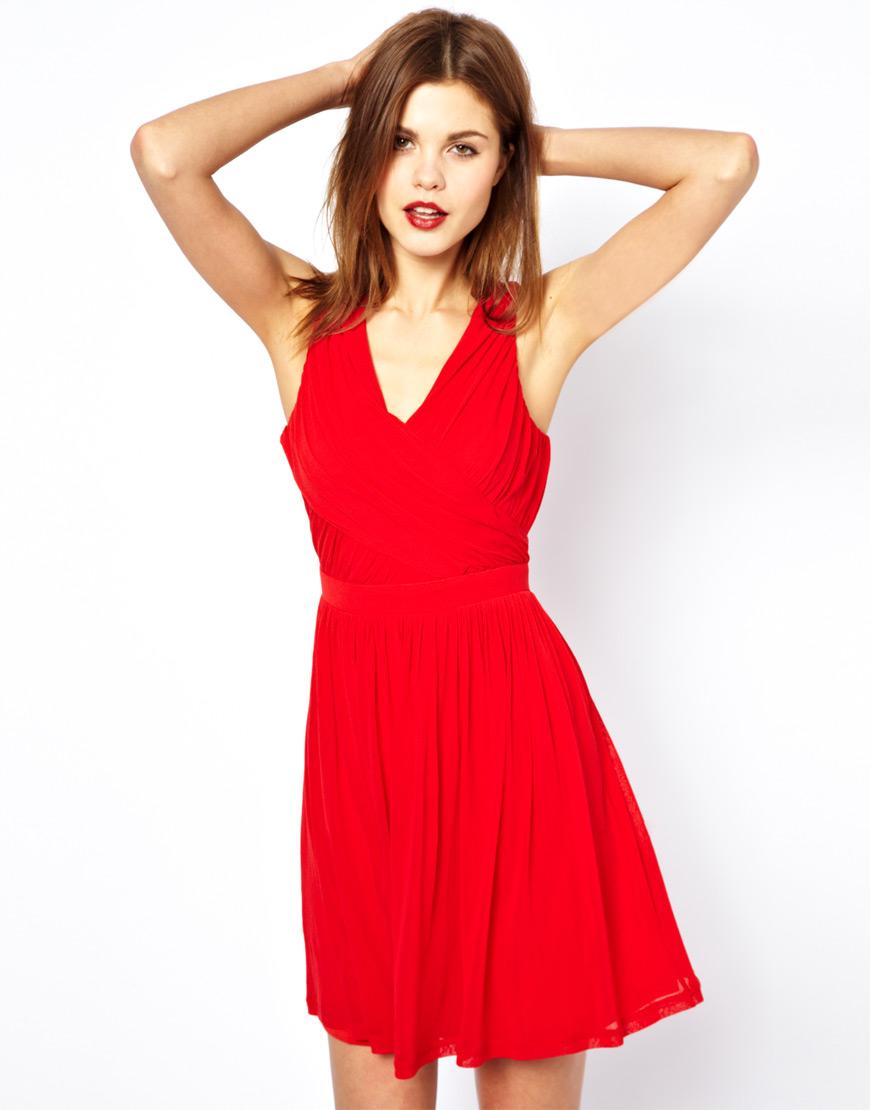 Foto Vestido cruzado y plisado de A|Wear Rojo