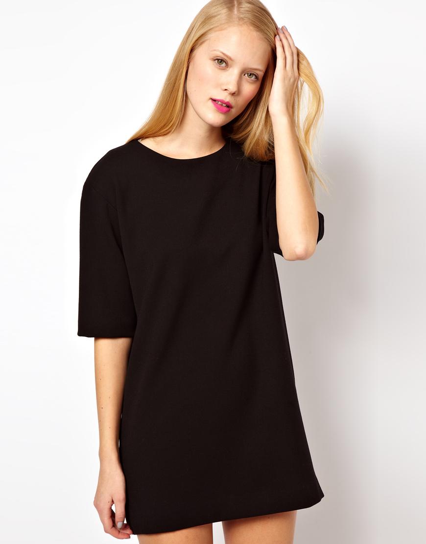 Foto Vestido de corte recto con mangas 3/4 de ASOS Negro