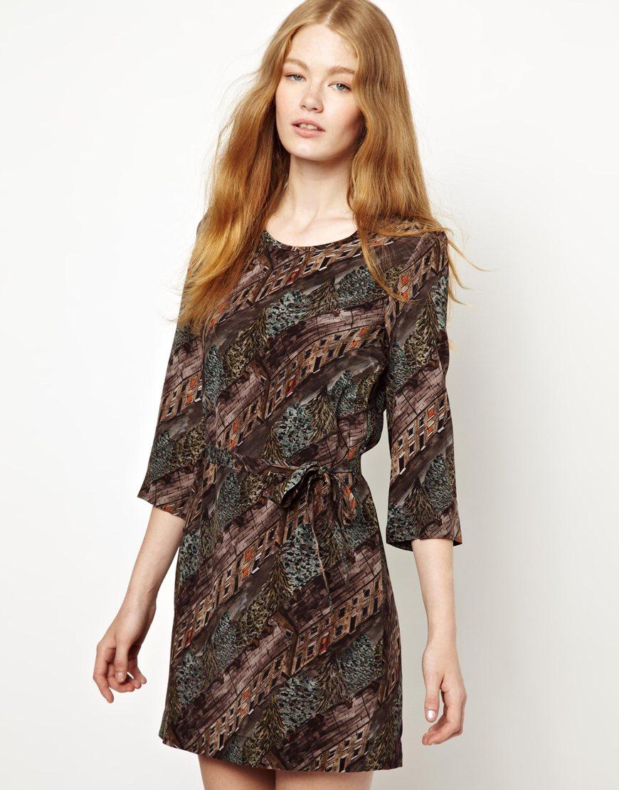 Foto Vestido de corte recto de seda estampada Terrace de Peter Jensen Te...