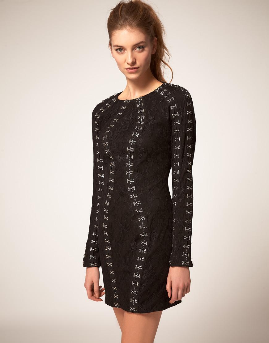 Foto Vestido de encaje con detalle de corchetes de ASOS Negro