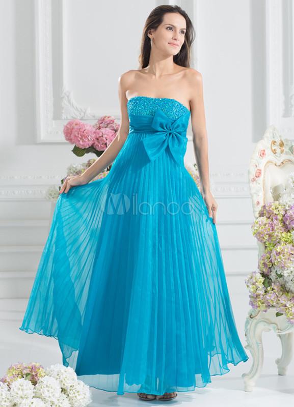 Foto Vestido de fiesta de océano vestido arco azul Organza rebordear vestido de tobillo