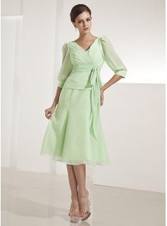 Foto Vestido de madrina Vestido tubo Corte A Princesa Escote en V piso-long