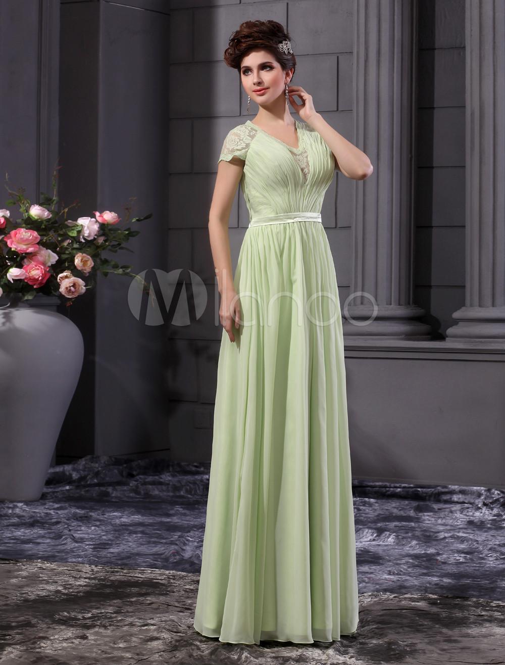 Foto Vestido de noche de encaje de Gasa sabio elegante cuello de la mujer
