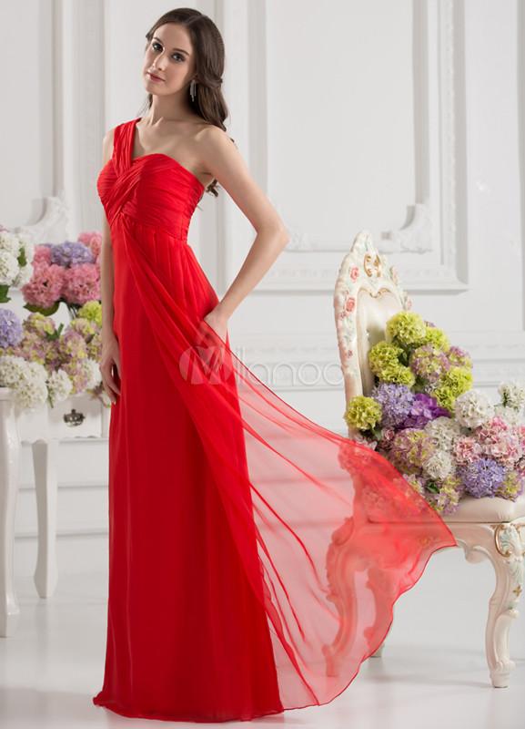 Foto Vestido de noche elegante rojo un solo hombro de la mujer