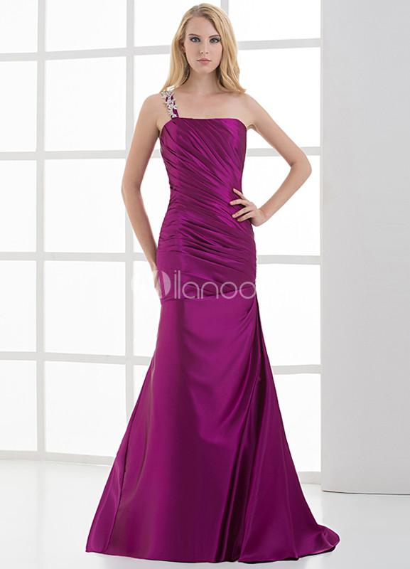 Foto Vestido de noche elegante uva apliques un solo hombro de la mujer