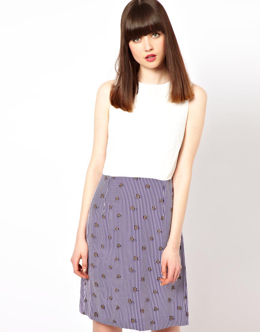 Foto Vestido de seda estampada a rayas de Peter Jensen Off white/sealstripe