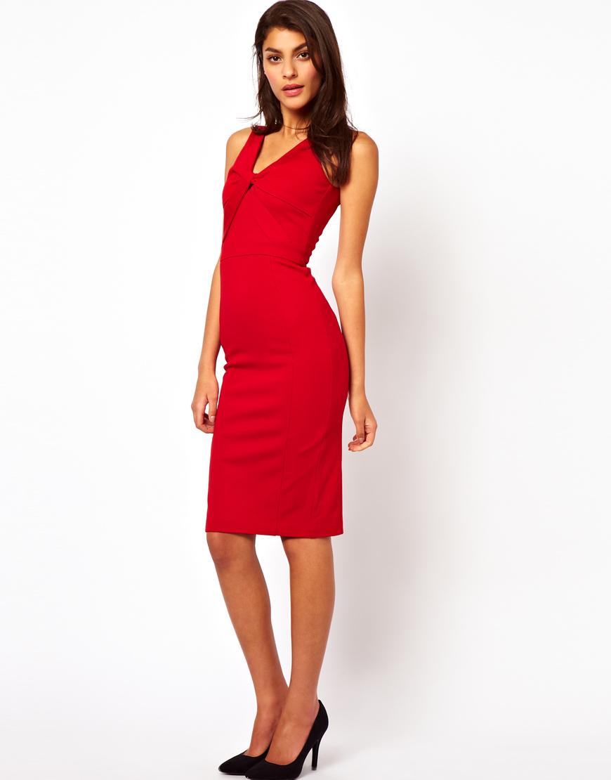 Foto Vestido de tubo con detalle cruzado en la parte delantera de ASOS Rojo