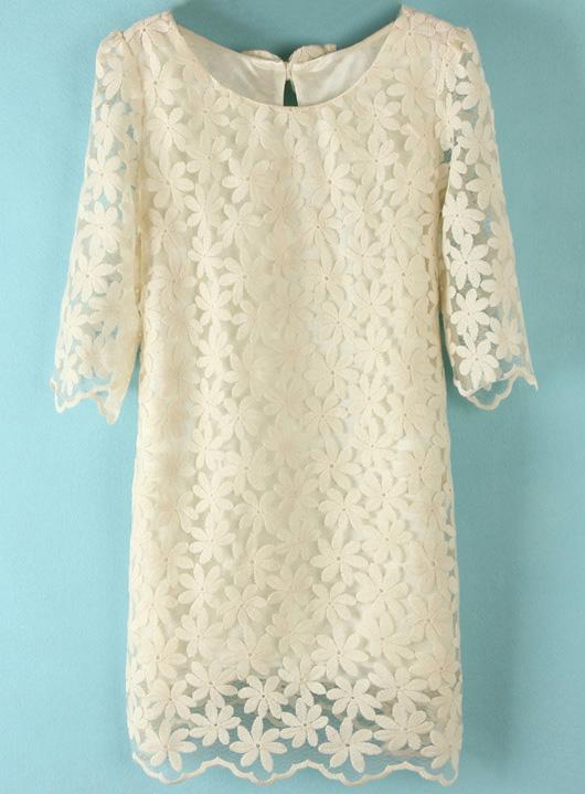 Foto Vestido encaje con nudos-Beige