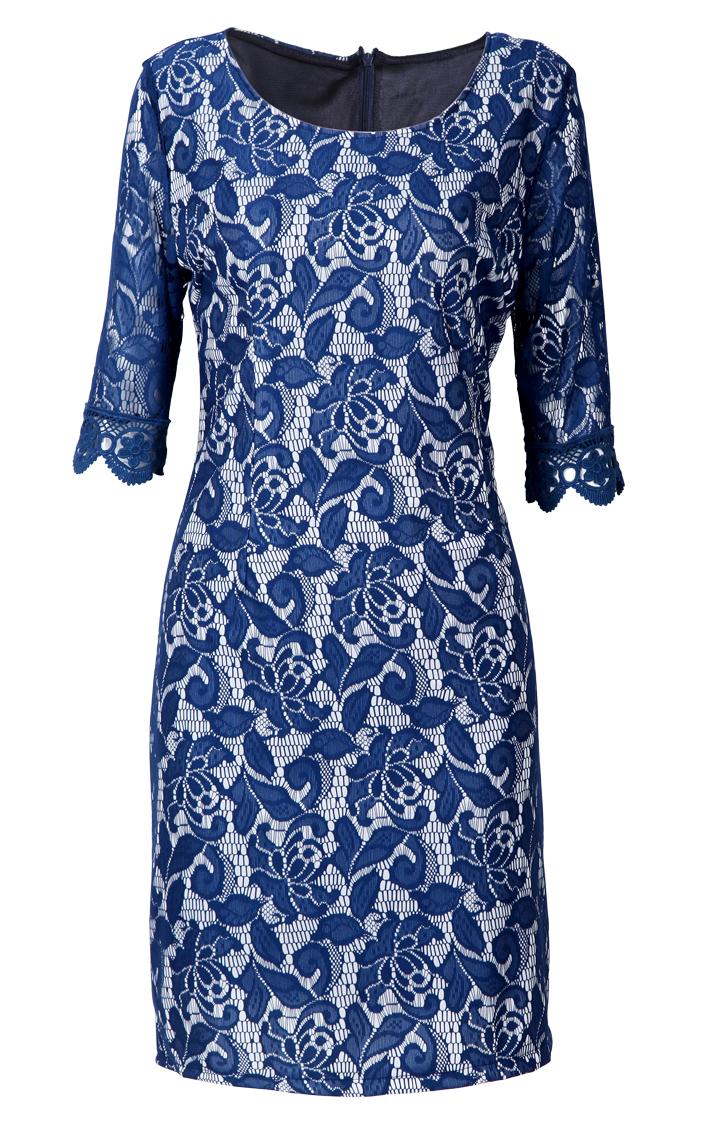 Foto Vestido entallado de encaje-Azul