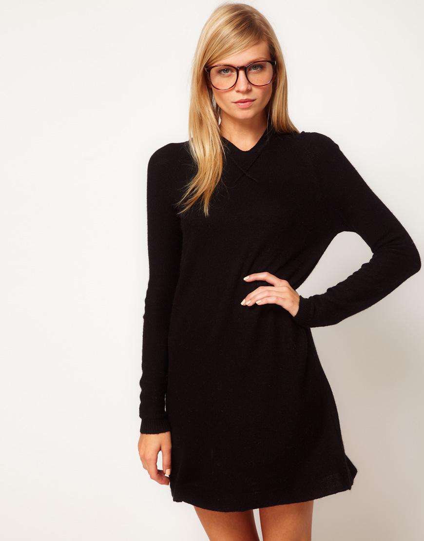 Foto Vestido estilo suéter con capucha de mezcla de angora de ASOS Negro