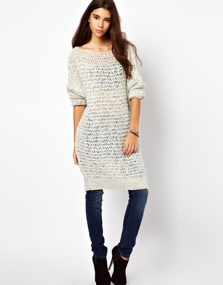 Foto Vestido estilo suéter de punto calado grueso de By Zoe Gris claro