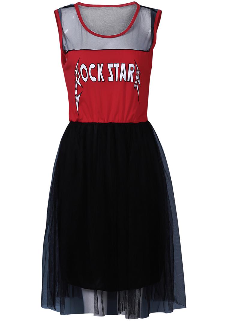Foto Vestido gasa estampado Letras-Rojo