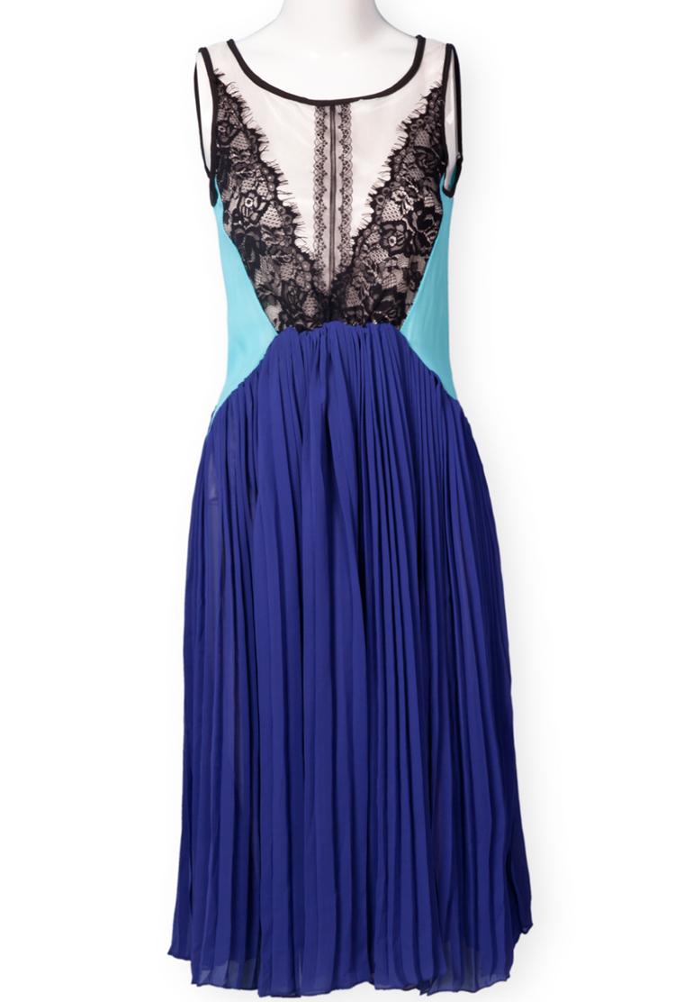Foto Vestido gasa plisado aplique encaje-Auzl