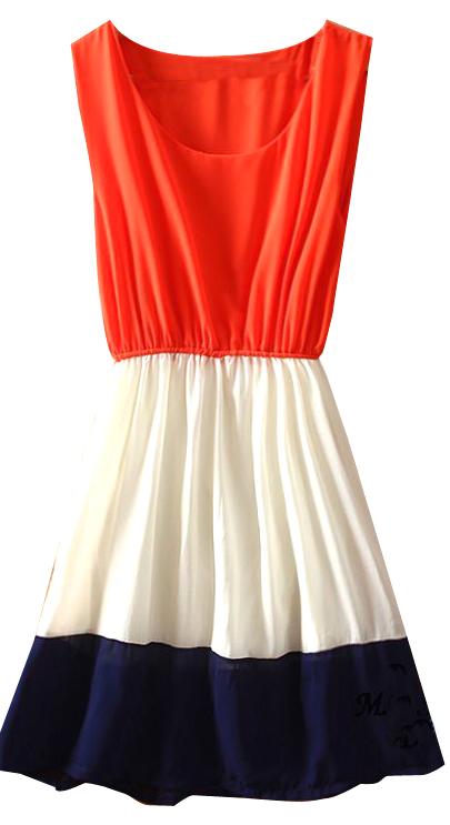 Foto Vestido gasa tricolor-Naranja&Blanco&Marino