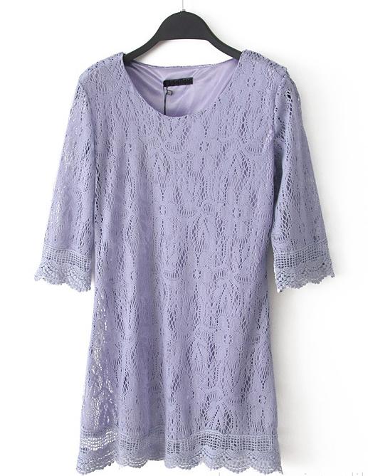 Foto Vestido hueco encaje mangas puff-Violeta