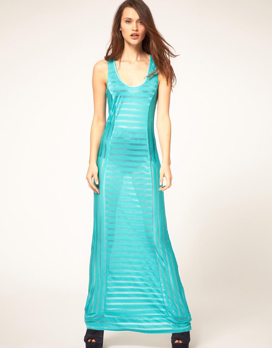 Foto Vestido largo a rayas transparentes de ASOS Verde