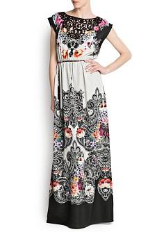 Foto Vestido Largo Apliques Encaje negro MANGO