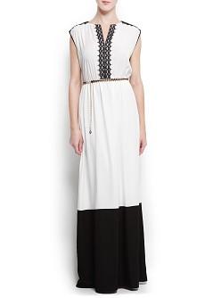 Foto Vestido Largo Bicolor Puntilla negro MANGO