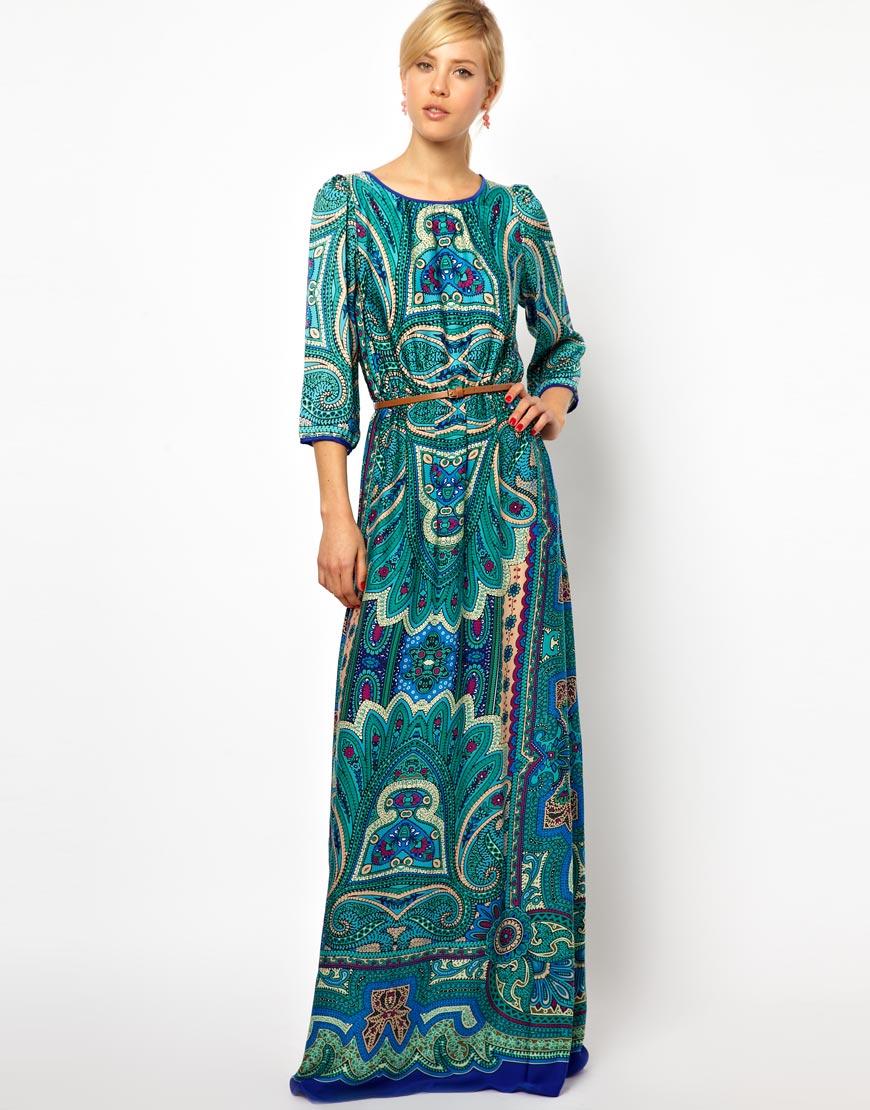 Foto Vestido largo con estampado de cachemir de Mango Estampado azul